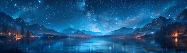 Photo starlit night over a tranquil lake