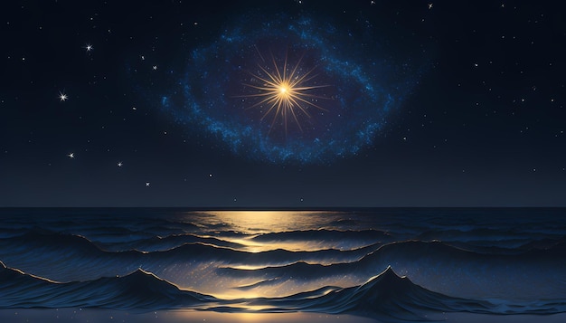 Starlit Seas Glinsterende Oceaanscène voor behang of zoomachtergrond