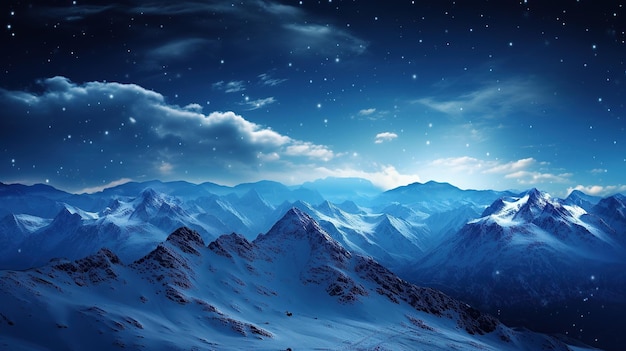 Photo starlit sky above a snowy mountain pass tranquil night