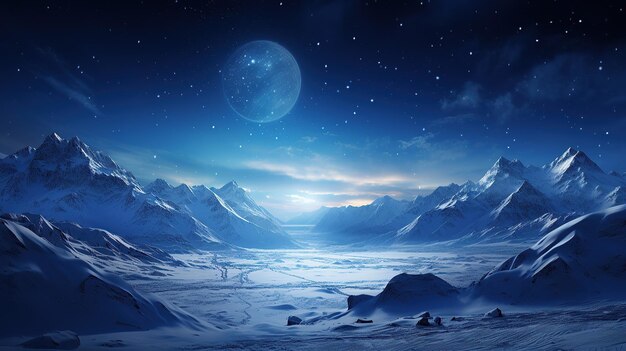 Photo starlit sky above a snowy mountain pass tranquil night