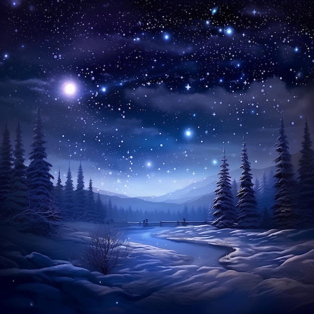 Starlit Winter Night Depict a serene winter night sky