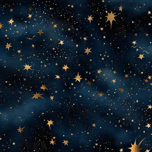 starrduste in the night sky with gold stars and clouds generative ai