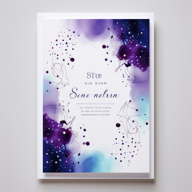 Photo starry elegance minimalistic wedding invitation template with a galaxy of blue and purple tones