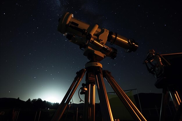 사진 밤 에 우주 를 겨냥 한 스타리 게이즈 망원경