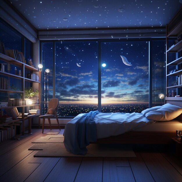 Photo starry haven room with a celestial view