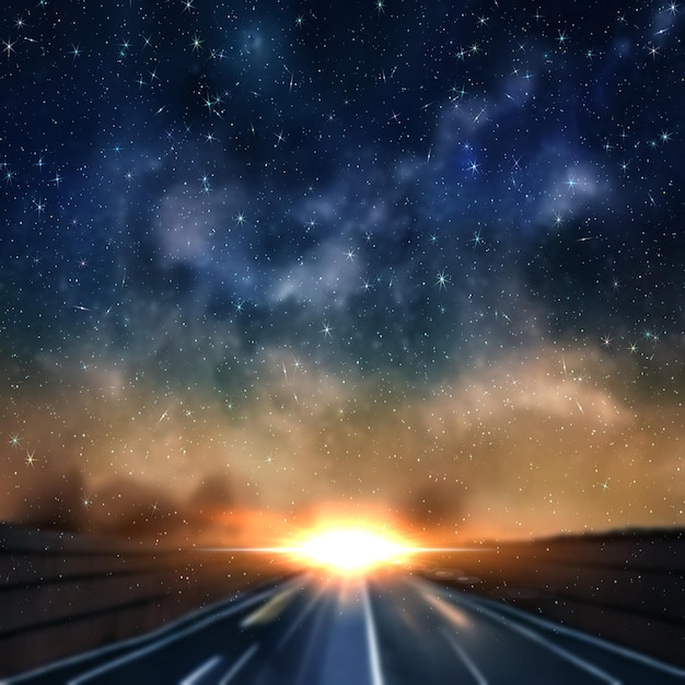 starry night blue sky and orange  sunset beam flares   milky way nature landscape