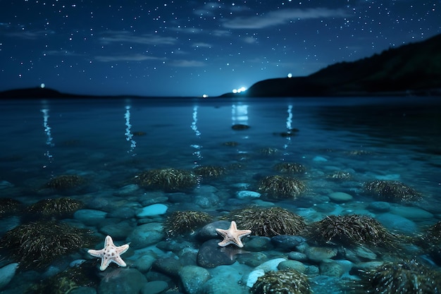 Photo starry night by the seasea animal photography