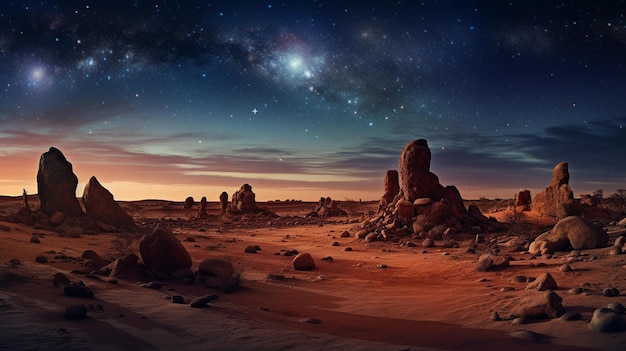 Starry Night over a Desert Landscape