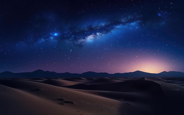 Photo starry night in the desert with dunes generative ai