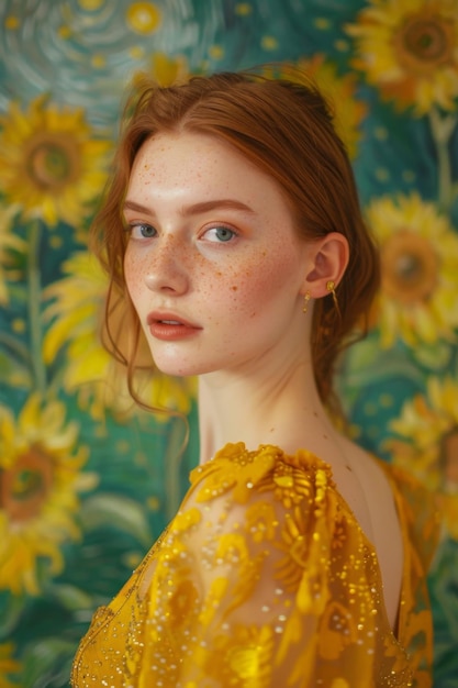 Starry Night Elegance Fashion Portrait Inspired by Van Gogh