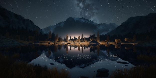 starry night at the lake