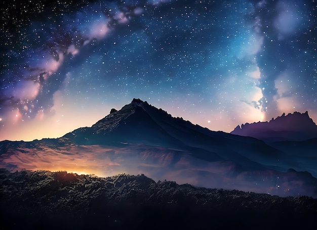 Starry night landscape with mountain and milky way sky background Beauty in nature and Astrology