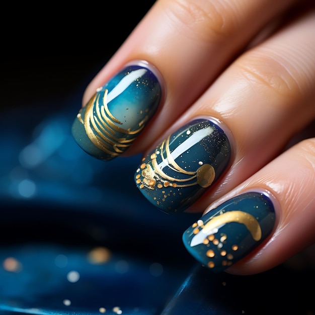 Starry Night Nails Design Dark Blue and Twinkling Star Color Concept Idea Creative Art Photoshoot