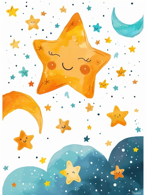 Starry Night Nursery Clipart met Bright Star Generative AI