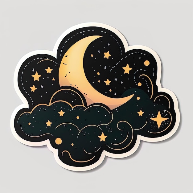 Starry Night Serenity Simple Moon Clouds and Stars Sticker