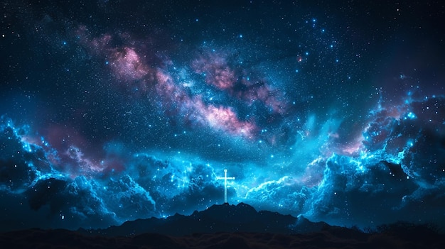 A Starry Night Sky Cross Background