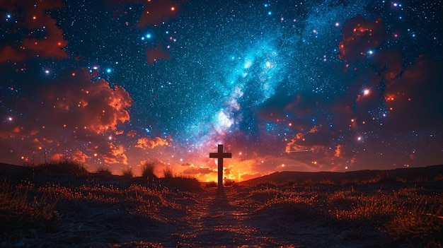 A Starry Night Sky Cross Wallpaper