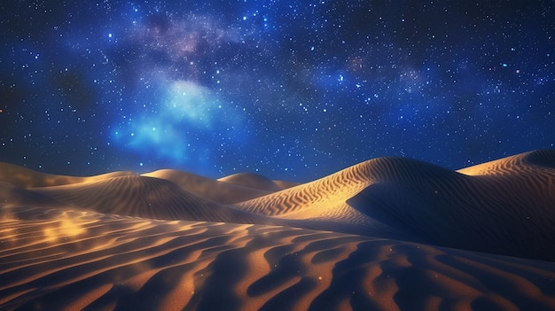Звездное ночное небо над пустынными песчаными дюнами