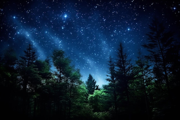 Starry night sky over the forest