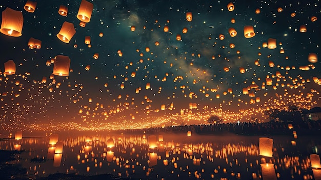 Starry night sky illuminated by the glow from thousands of lanterns during Eid alAdha