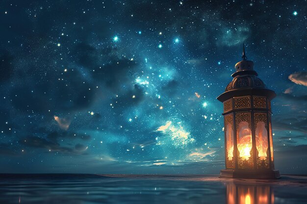 Starry night sky inside lantern reflecting ramadhan digital art