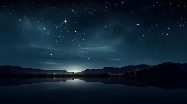 A starry night sky over a lake wallpaper background