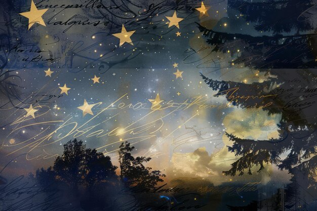 Photo starry night sky meets celestial vectors and elegant calligraphy