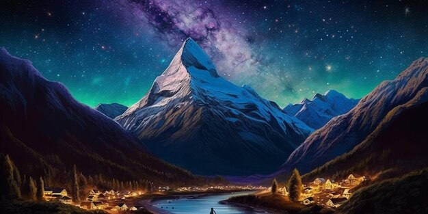 A starry night sky over a mountain
