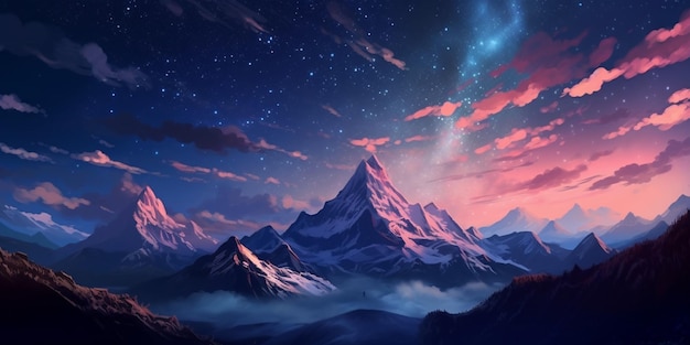 Starry night sky and mountains by generative AI tools