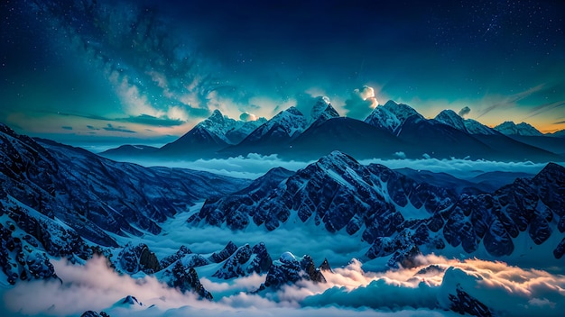 A starry night sky over the mountains