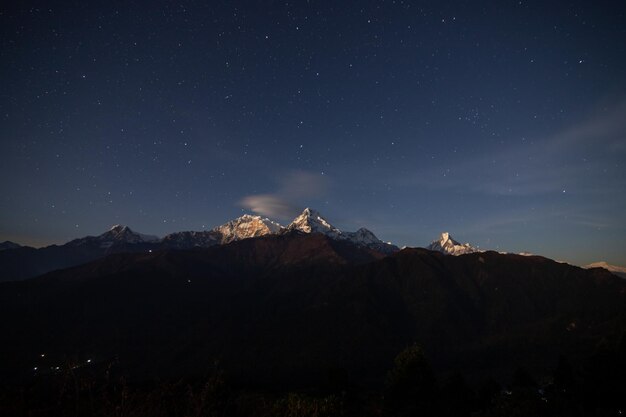 A starry night sky over the mountains