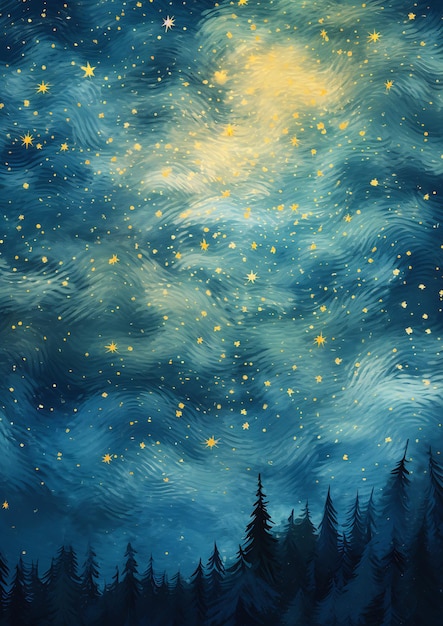 starry night sky stars trees illustration young abstract full paintings angels