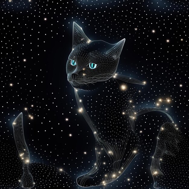 starry night sky with a cat and a cats tail generative ai