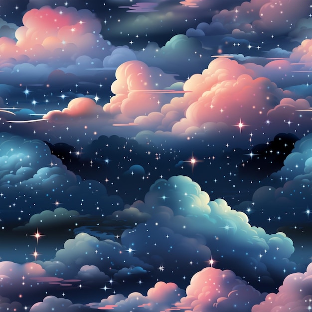 Звездное ночное небо с облаками и звездами и самолет генеративный ai