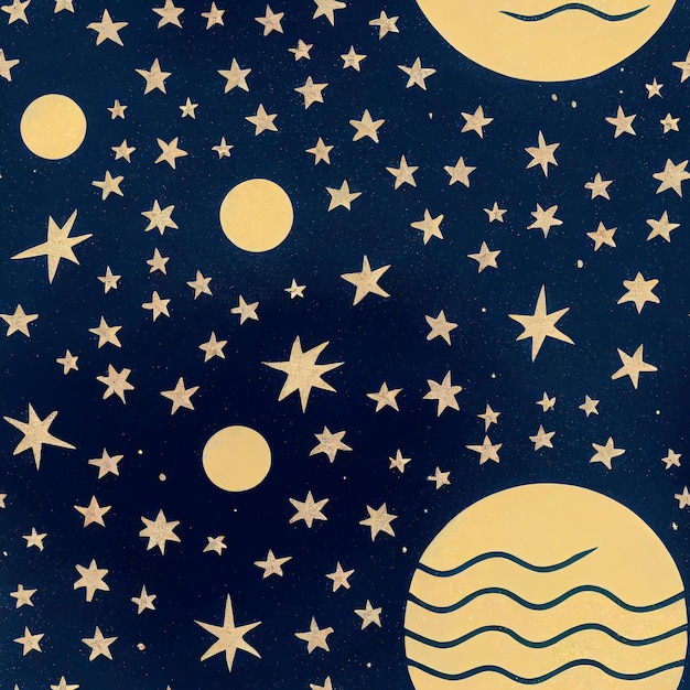 Foto cielo notturno stellato con luna piena e stelle e una mezzaluna generativa ai