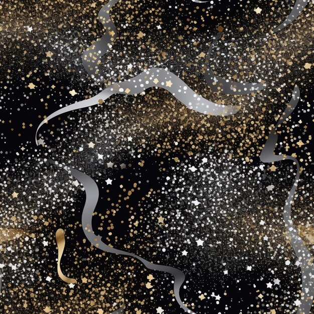 Photo starry night sky with gold and silver stars and stream of streamers generative ai