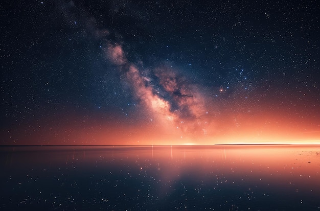 Starry night sky with milky way over calm sea