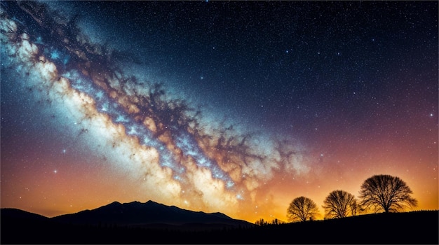 A starry night sky with the milky way in the foreground