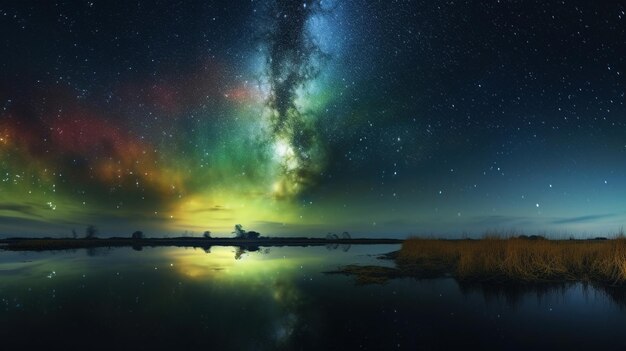 A starry night sky with the milky way above it