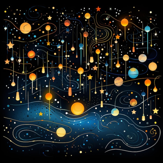 starry night sky with planets and stars and a rocket generative ai