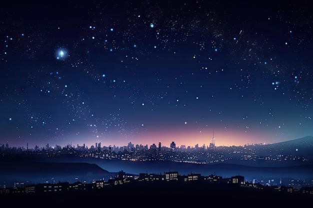 Premium AI Image  Starry night sky with shining stars and glowing city in  the background created with generative ai
