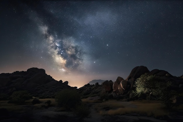 A starry night sky with the silhouette of a cosmic zoo visible in the distance