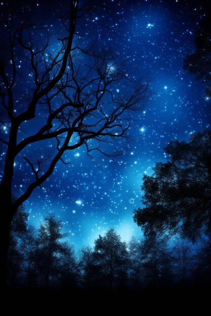 Starry Night Sky with Silhouette of Trees