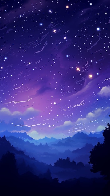 starry night sky with stars and clouds over a mountain range generative ai