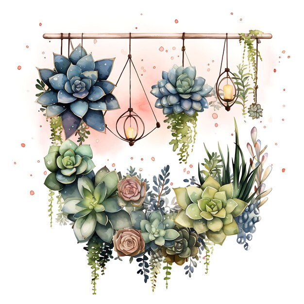 Foto starry night succulent garden diverse varietà di succulente ha accogliente acquerello della natura decorativo