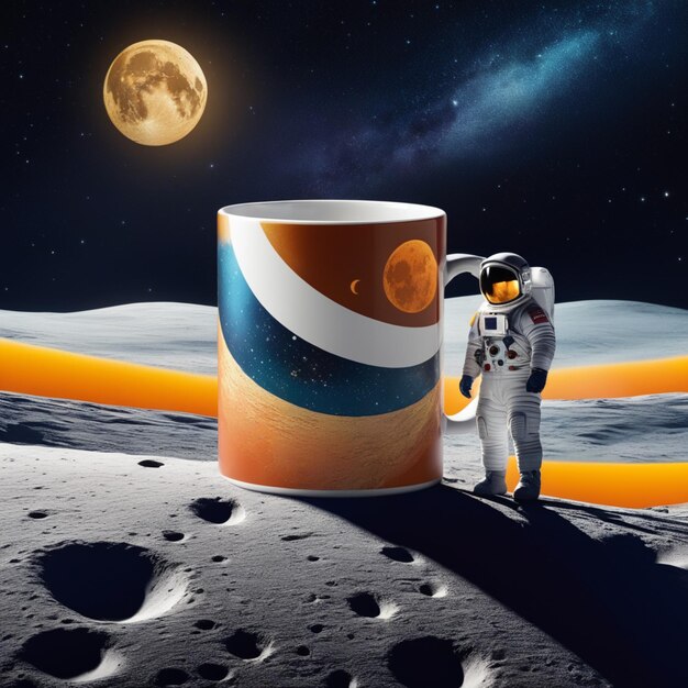 Starry Night with a Crescent Moon and Drifting Astronaut Mug