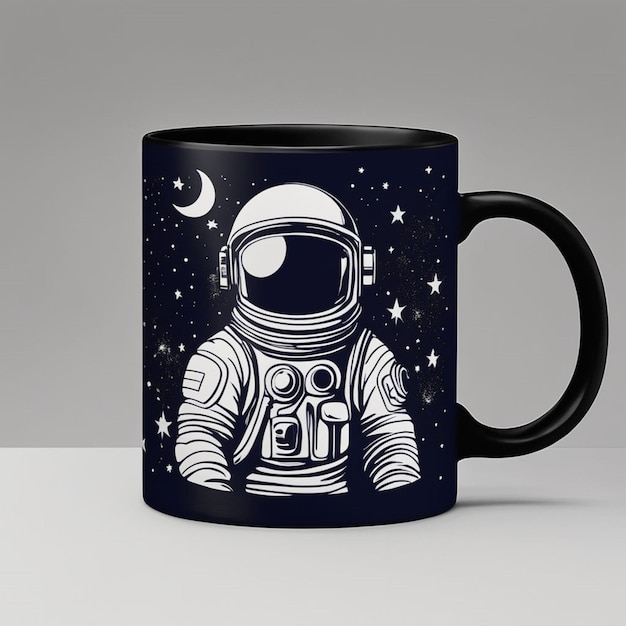 Starry Night with a Crescent Moon and Drifting Astronaut Mug