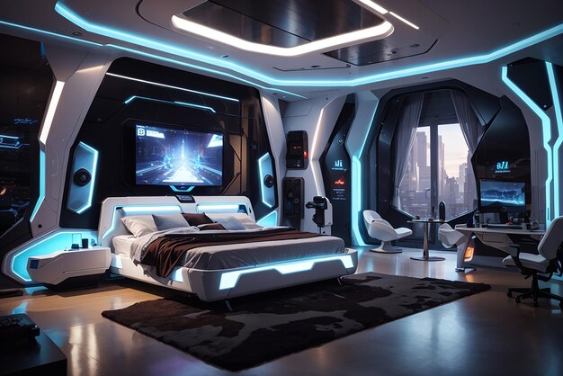 Photo starry nights every night the celestial observatory a futuristic bedroom