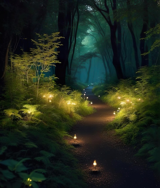 Starry Path A Night's Journey Through Enchanted Woods