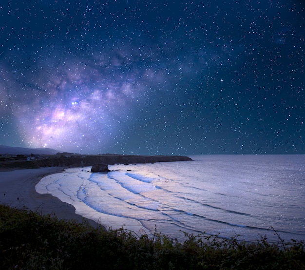 ビーチのコラージュの星の空